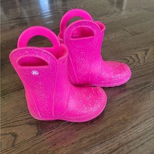 Crocs Kids Pink Sparkle Rain Boots, Toddler 11